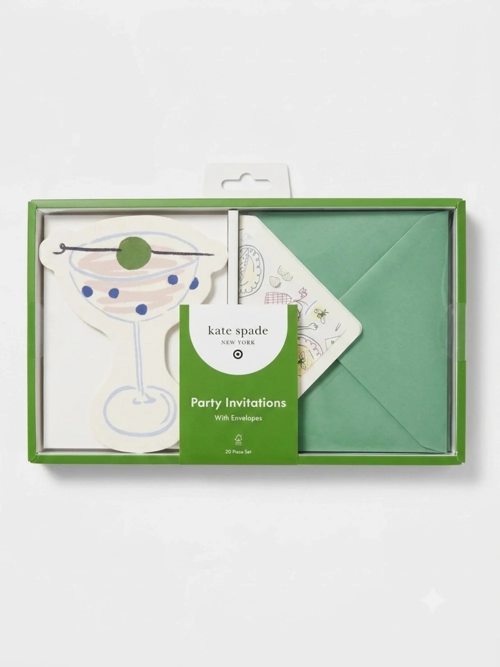 Kate Spade Martini Cocktail Shaped Party Invitations with Envelopes